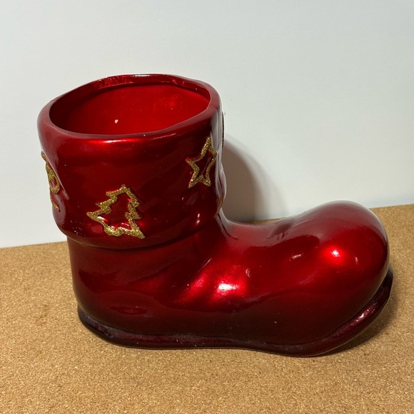 5/$25 Christmas Boot Santa Boot Red Glass Gold Glitter Candy Cane Holder 7x5" - Picture 1 of 5